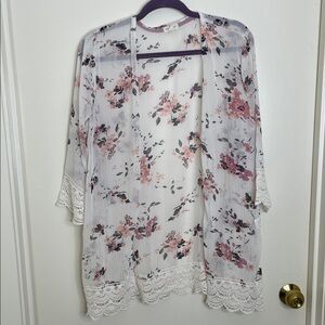 Floral Lace Open Front Kimono